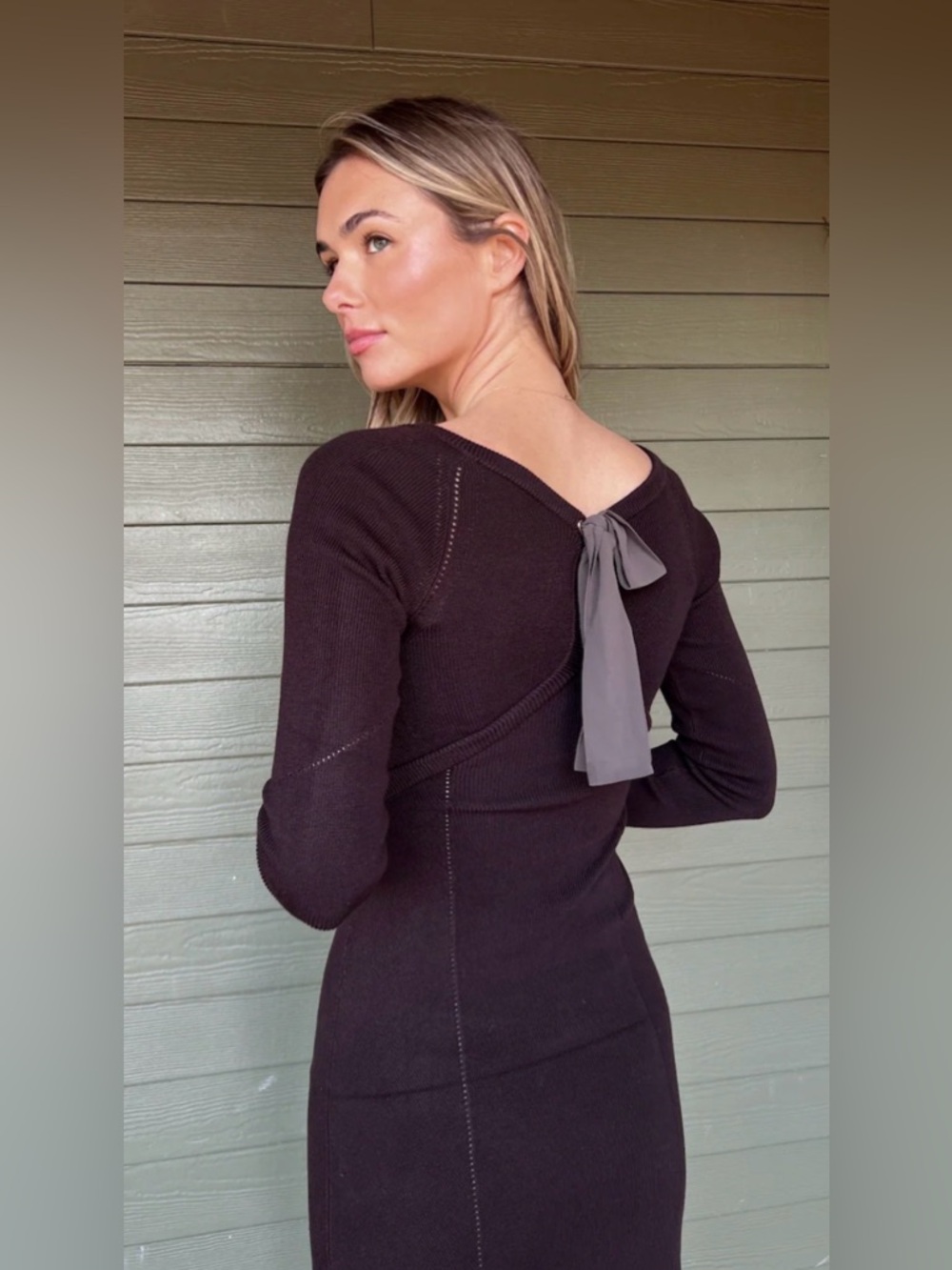 NWT 🔖Free People Allister Sweater Dress Brown Ribbed Knit Open Back Tie Dress